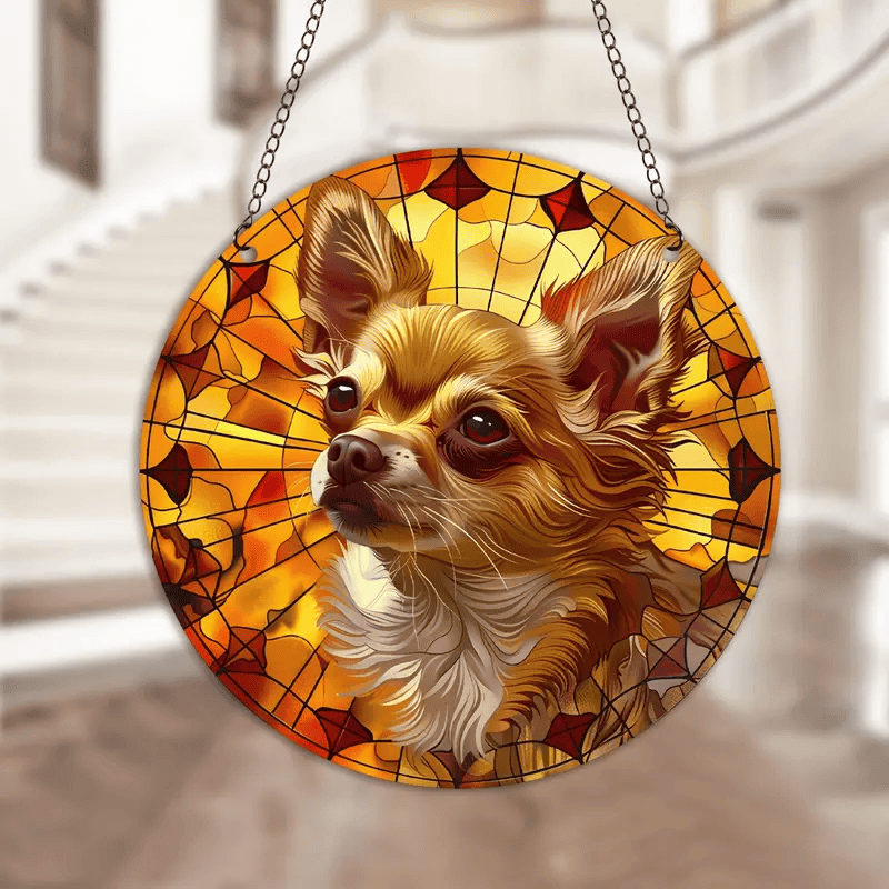 Spooky Halloween Faux Stained Glass Suncatcher Cherry Blossom Style Dog Memorial Gifts, Window Hanging Suncatcher Gift For Dog Lovers