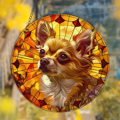 Spooky Halloween Faux Stained Glass Suncatcher Cherry Blossom Style Dog Memorial Gifts, Window Hanging Suncatcher Gift For Dog Lovers