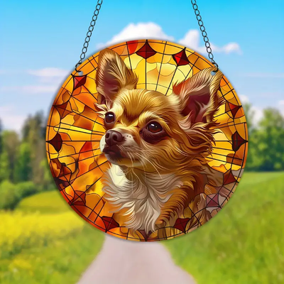 Spooky Halloween Faux Stained Glass Suncatcher Cherry Blossom Style Dog Memorial Gifts, Window Hanging Suncatcher Gift For Dog Lovers