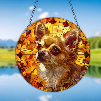 Spooky Halloween Faux Stained Glass Suncatcher Cherry Blossom Style Dog Memorial Gifts, Window Hanging Suncatcher Gift For Dog Lovers
