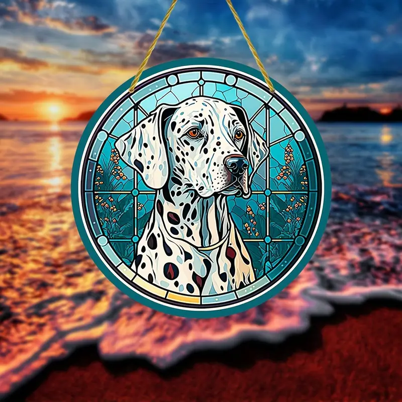 Cute Dalmatian Dog Faux Stained Glass Suncatcher Cherry Blossom Style Dog Memorial Gifts, Window Hanging Suncatcher Gift For Dog Lovers