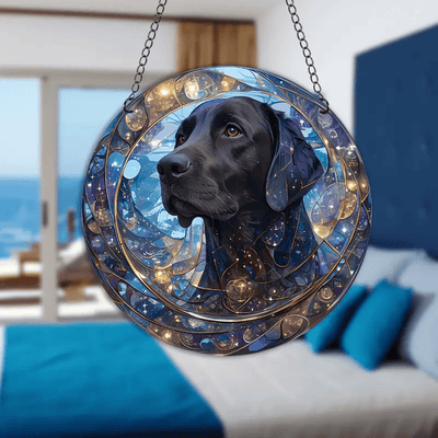 Spooky Halloween Dog Faux Stained Glass Suncatcher Cherry Blossom Style Dog Memorial Gifts, Window Hanging Suncatcher Gift For Dog Lovers