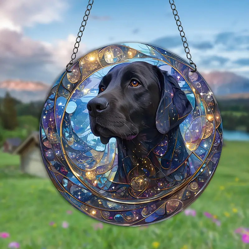 Spooky Halloween Dog Faux Stained Glass Suncatcher Cherry Blossom Style Dog Memorial Gifts, Window Hanging Suncatcher Gift For Dog Lovers