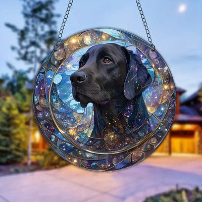 Spooky Halloween Dog Faux Stained Glass Suncatcher Cherry Blossom Style Dog Memorial Gifts, Window Hanging Suncatcher Gift For Dog Lovers
