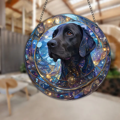 Spooky Halloween Dog Faux Stained Glass Suncatcher Cherry Blossom Style Dog Memorial Gifts, Window Hanging Suncatcher Gift For Dog Lovers