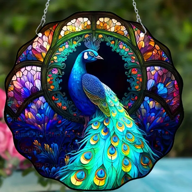 Exquisite Blue Peacock Acrylic Faux Stained Glass Suncatcher Window Hanging - Perfect Home Decor