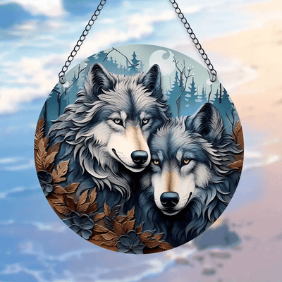 Couple Wolf Acrylic Faux Stained Glass Suncatcher Window Hanging Sun Catcher Gift Idea
