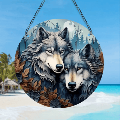 Couple Wolf Acrylic Faux Stained Glass Suncatcher Window Hanging Sun Catcher Gift Idea