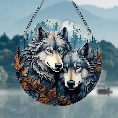 Couple Wolf Acrylic Faux Stained Glass Suncatcher Window Hanging Sun Catcher Gift Idea