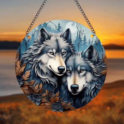 Couple Wolf Acrylic Faux Stained Glass Suncatcher Window Hanging Sun Catcher Gift Idea