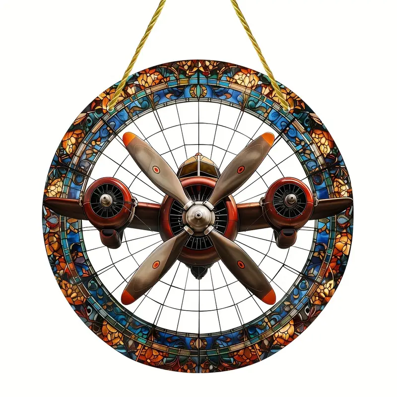 Colorful Propeller Plane Faux Stained Glass Suncatcher Window Hanging Acrylic Sun Catcher Home Decor