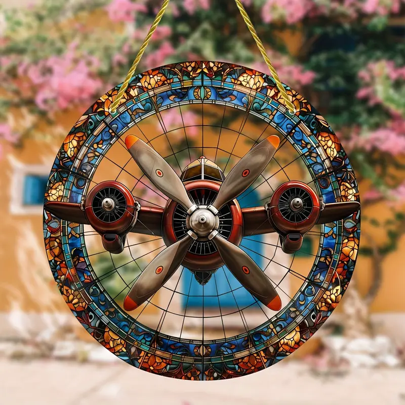 Colorful Propeller Plane Faux Stained Glass Suncatcher Window Hanging Acrylic Sun Catcher Home Decor