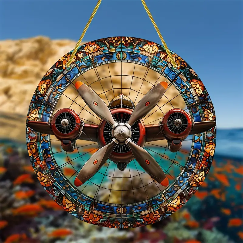 Colorful Propeller Plane Faux Stained Glass Suncatcher Window Hanging Acrylic Sun Catcher Home Decor