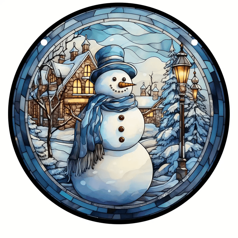 Snowman Faux Stained Glass Suncatcher Window Decor for Holiday Cheer, Winter Housewarming Gift, Decorative Christmas Tree