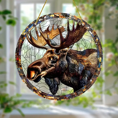 Vibrant Moose Faux Stained Glass Suncatcher - Perfect for Home Decor