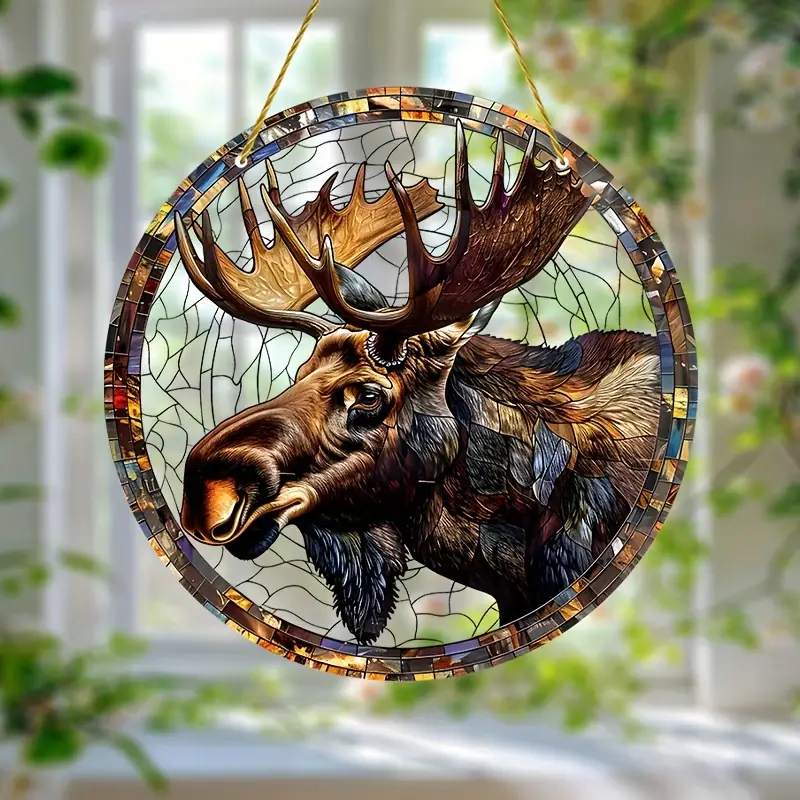 Vibrant Moose Faux Stained Glass Suncatcher - Perfect for Home Decor