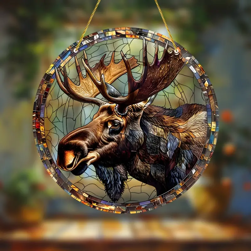 Vibrant Moose Faux Stained Glass Suncatcher - Perfect for Home Decor