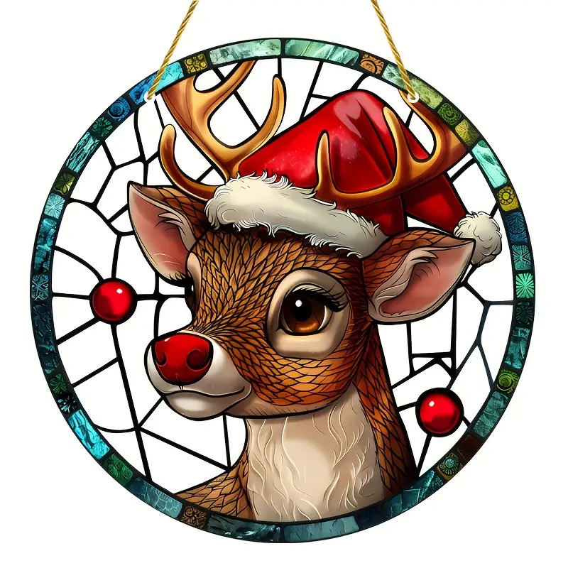 Christmas Reindeer Faux Stained Glass Suncatcher Window Hanging Suncatcher Home Decor Gift Idea For Reindeer Lovers