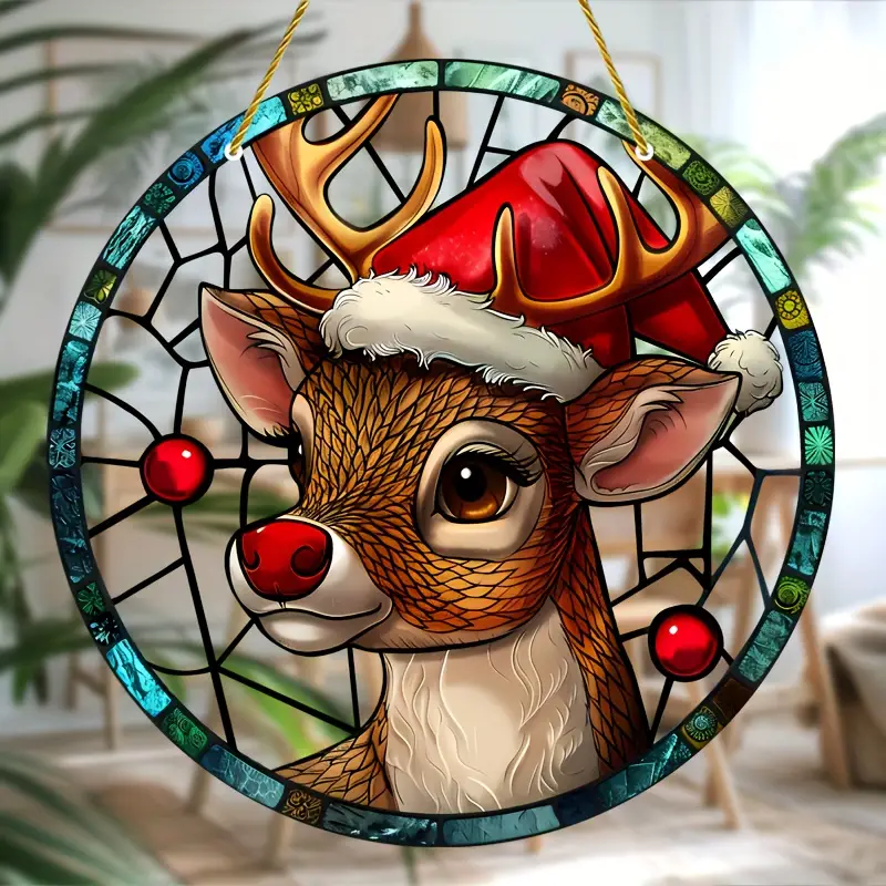 Christmas Reindeer Faux Stained Glass Suncatcher Window Hanging Suncatcher Home Decor Gift Idea For Reindeer Lovers