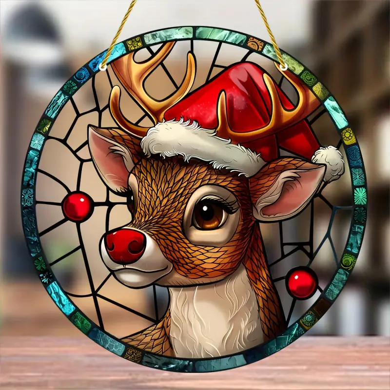 Christmas Reindeer Faux Stained Glass Suncatcher Window Hanging Suncatcher Home Decor Gift Idea For Reindeer Lovers