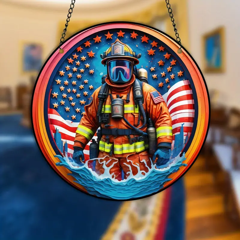 Fireman Faux Stained Glass Suncatcher Fireman Sun Catcher Fireman Wall Window Hanging