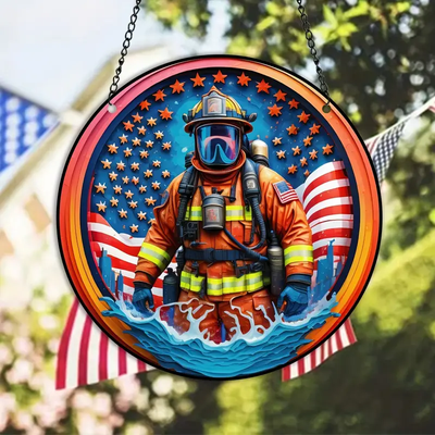 Fireman Faux Stained Glass Suncatcher Fireman Sun Catcher Fireman Wall Window Hanging