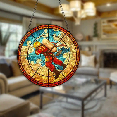 Fireman Themed Faux Stained Glass Suncatcher Fireman Sun Catcher Gift For Firefighter