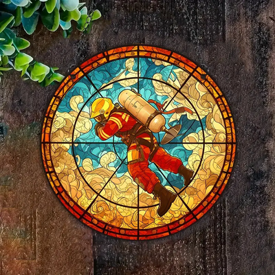 Fireman Themed Faux Stained Glass Suncatcher Fireman Sun Catcher Gift For Firefighter