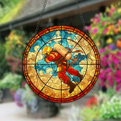 Fireman Themed Faux Stained Glass Suncatcher Fireman Sun Catcher Gift For Firefighter