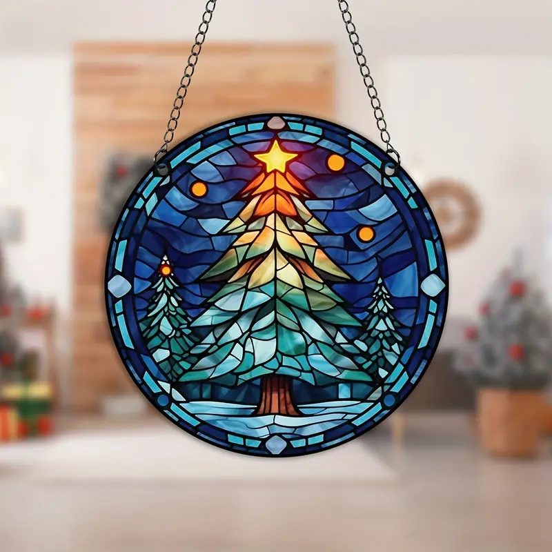 Christmas Tree Faux Stained Glass Suncatcher - Stunning Window Hanging Home Decoration