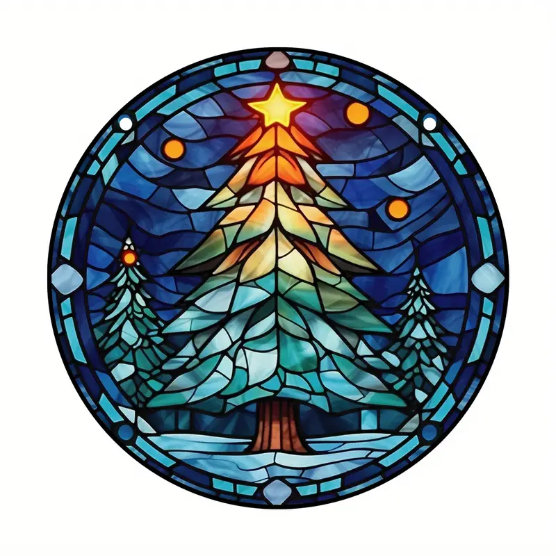 Christmas Tree Faux Stained Glass Suncatcher - Stunning Window Hanging Home Decoration