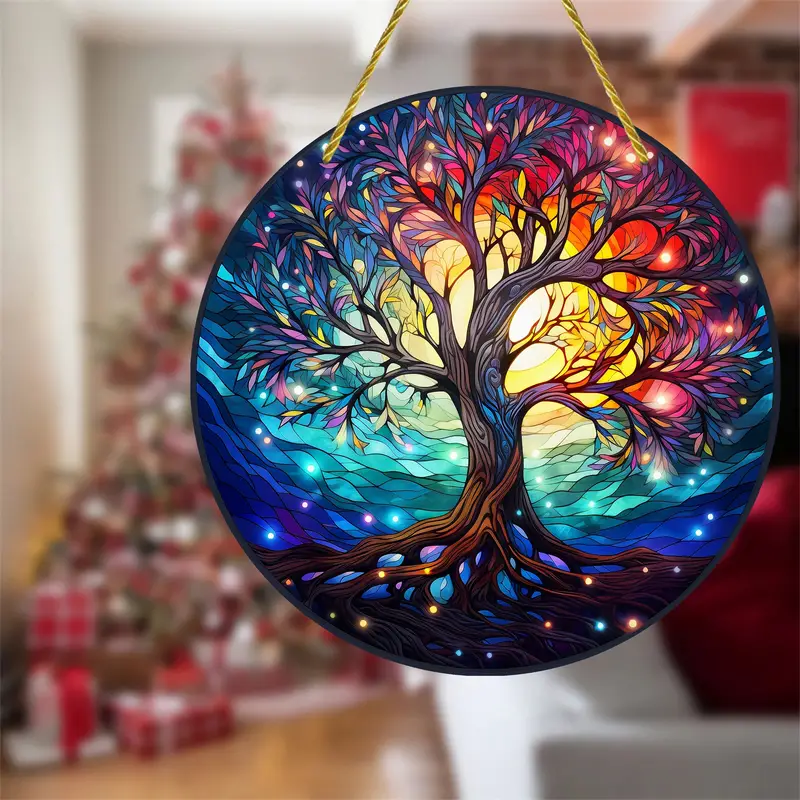 Tree Of Life Arcrylic Suncatcher Faux Stained Glass Suncatcher - Colorful Stunning Window Hanging Home Decoration