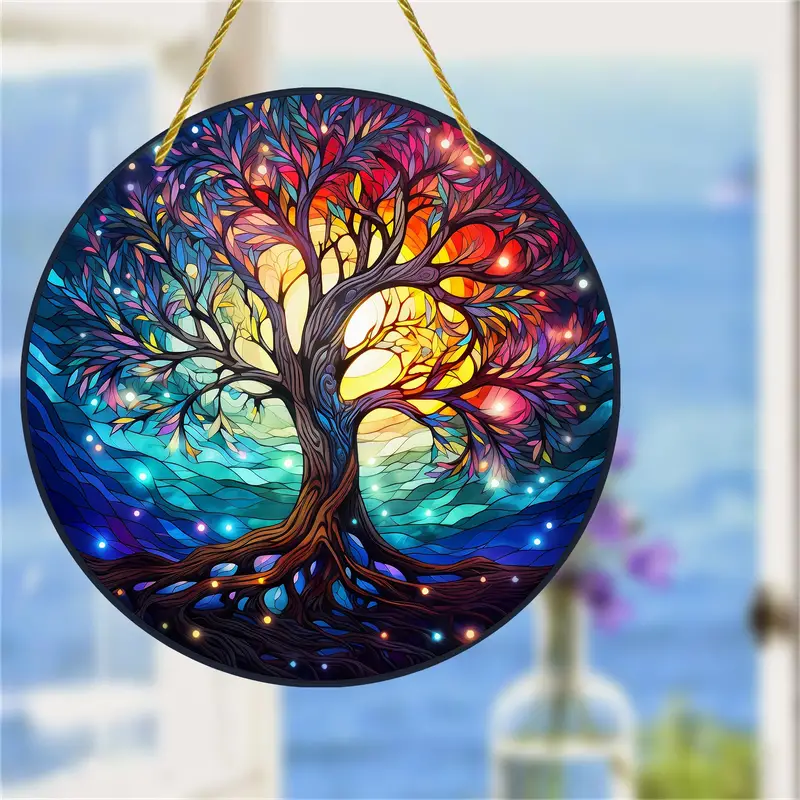 Tree Of Life Arcrylic Suncatcher Faux Stained Glass Suncatcher - Colorful Stunning Window Hanging Home Decoration