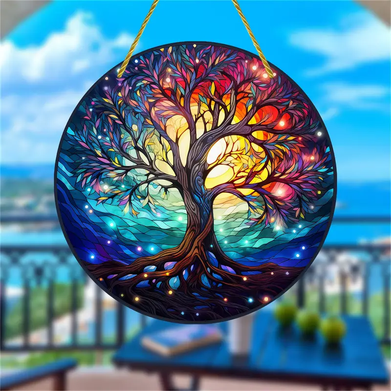 Tree Of Life Arcrylic Suncatcher Faux Stained Glass Suncatcher - Colorful Stunning Window Hanging Home Decoration