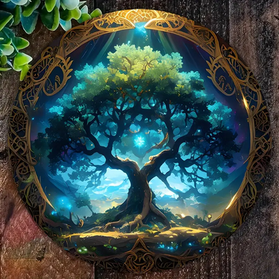 Tree Of Life Acrylic Hanging Sign Faux Stained Glass Suncatcher, Faux Stained Glass Window Hanging, Acrylic Sign, Circular Wreath Decor