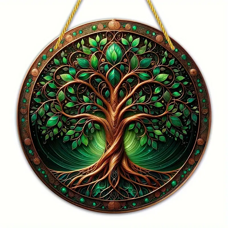 Tree Of Life Sun Acrylic Hanging Sign Faux Stained Glass Suncatcher Summer Decor, Stained Window Hanging Decor, Art Wall Decor