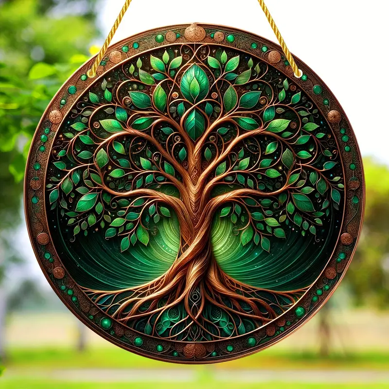Tree Of Life Sun Acrylic Hanging Sign Faux Stained Glass Suncatcher Summer Decor, Stained Window Hanging Decor, Art Wall Decor