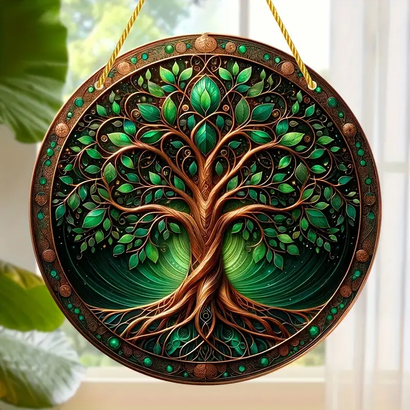 Tree Of Life Sun Acrylic Hanging Sign Faux Stained Glass Suncatcher Summer Decor, Stained Window Hanging Decor, Art Wall Decor