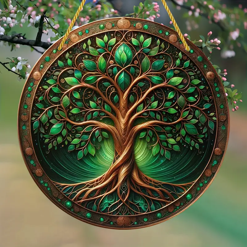 Tree Of Life Sun Acrylic Hanging Sign Faux Stained Glass Suncatcher Summer Decor, Stained Window Hanging Decor, Art Wall Decor