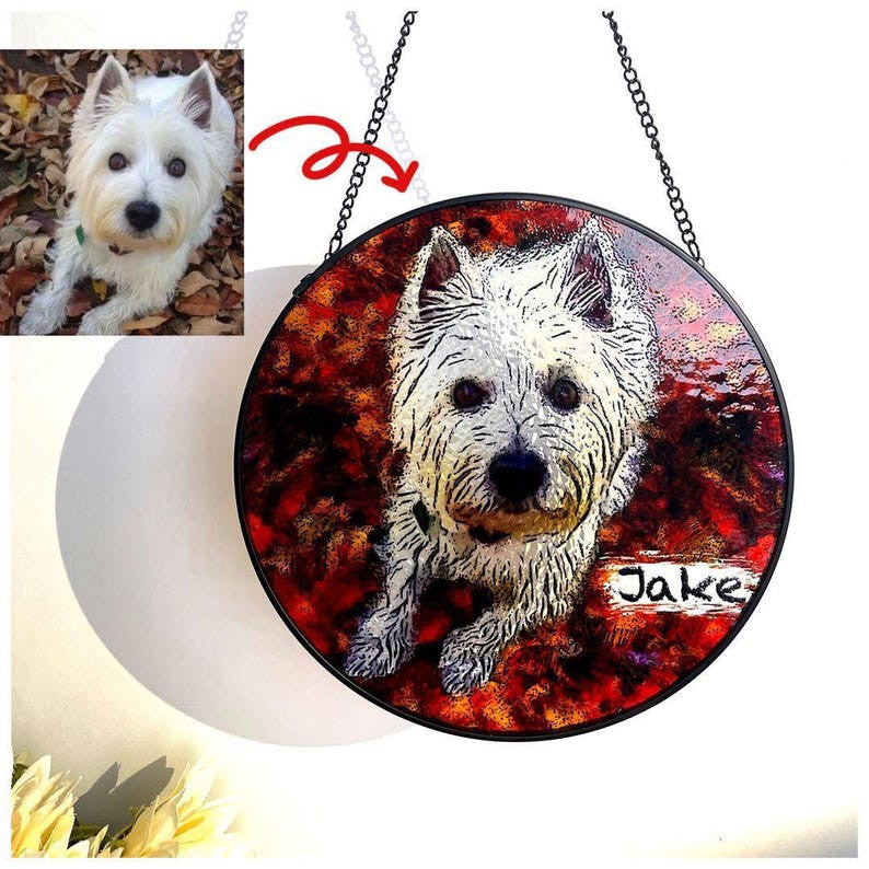 Custom Pet Faux Stained Glass Suncatcher, Gifts for Dog Lovers, Fur Babies, Beloved Animal Pets, Window Hanging, Indoor Decor