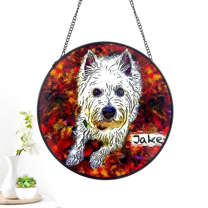 Custom Pet Faux Stained Glass Suncatcher, Gifts for Dog Lovers, Fur Babies, Beloved Animal Pets, Window Hanging, Indoor Decor