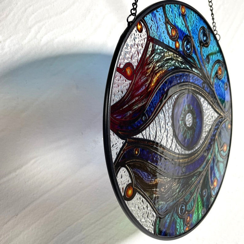 Evil Eye Faux Stained Glass Suncatcher, Amulet, Talisman, Good Luck Charm, Gifts, Window Hanging, Indoor Decor, Sun Catcher
