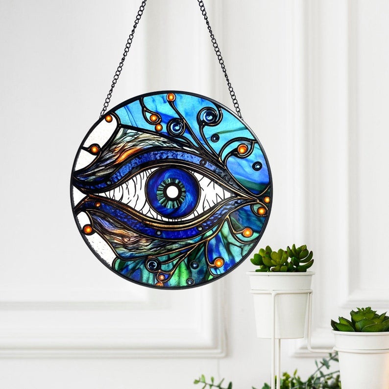 Evil Eye Faux Stained Glass Suncatcher, Amulet, Talisman, Good Luck Charm, Gifts, Window Hanging, Indoor Decor, Sun Catcher
