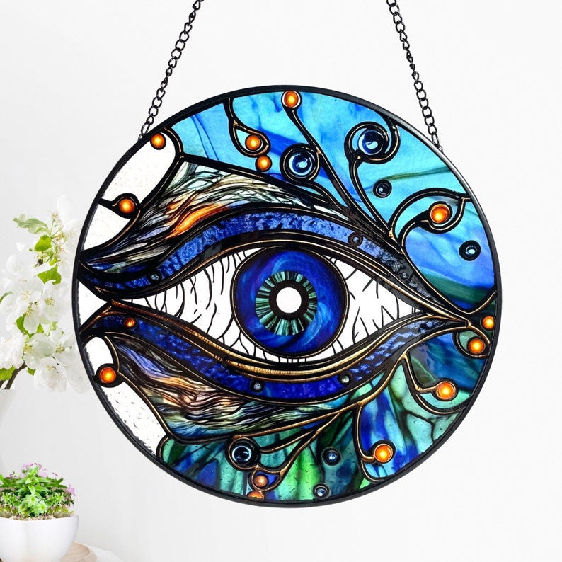 Evil Eye Faux Stained Glass Suncatcher, Amulet, Talisman, Good Luck Charm, Gifts, Window Hanging, Indoor Decor, Sun Catcher