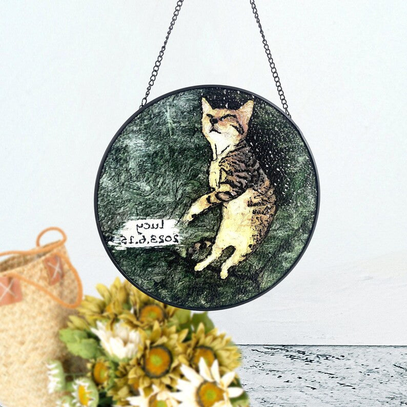 Custom Pet Faux Stained Glass Suncatcher, Gifts for Cat Lovers, Fur Babies, Beloved Animal Pets, Window Hanging, Indoor Decor
