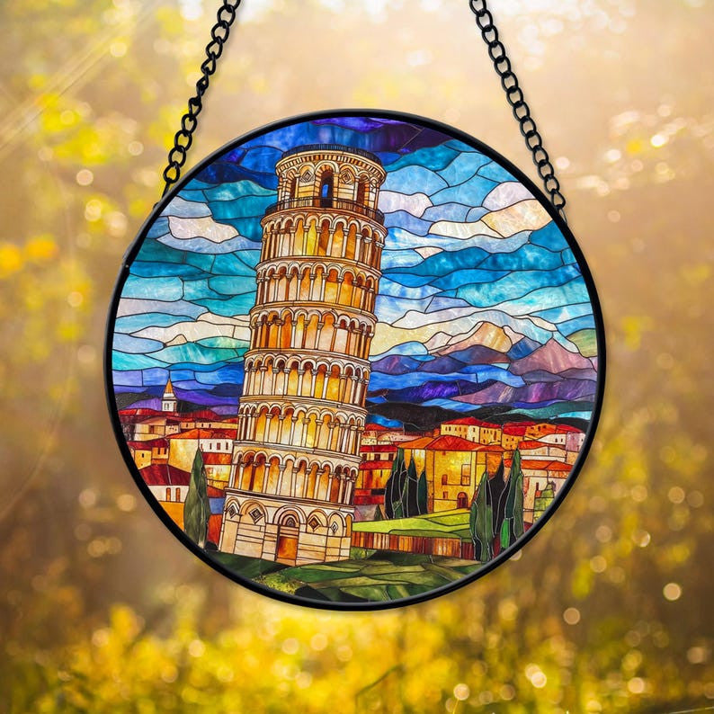 Pisa Italy Glass Suncatcher, Visit To Italy Keepsake Window Hanger, Tower of Pisa Art Decor, Italy Lover Gifts, Travel Lover Gifts
