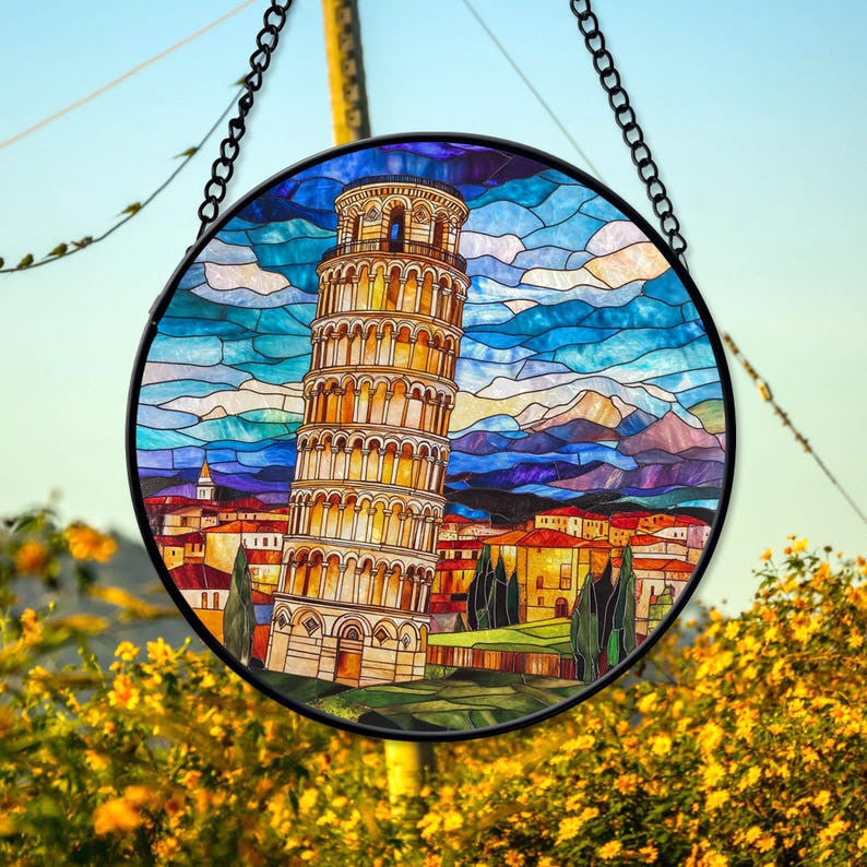 Pisa Italy Glass Suncatcher, Visit To Italy Keepsake Window Hanger, Tower of Pisa Art Decor, Italy Lover Gifts, Travel Lover Gifts