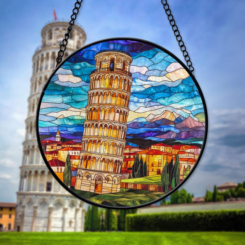 Pisa Italy Glass Suncatcher, Visit To Italy Keepsake Window Hanger, Tower of Pisa Art Decor, Italy Lover Gifts, Travel Lover Gifts