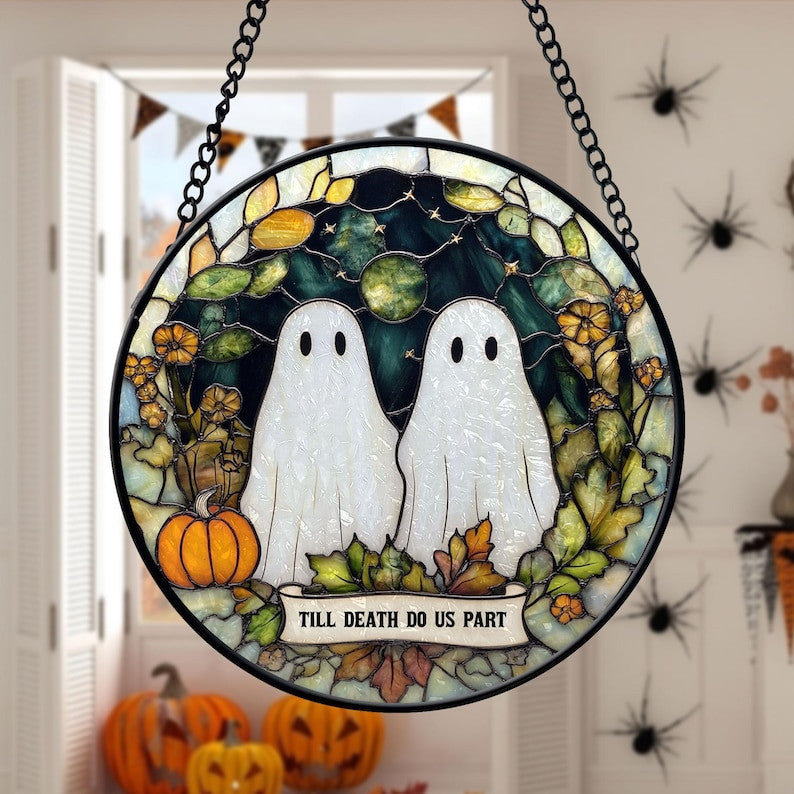 Couple Ghost Faux Faux Stained Glass Suncatcher, Spooky Ghost Couple Decor, Halloween Anniversary, Halloween Couple Gifts, Spooky Vibes Gift