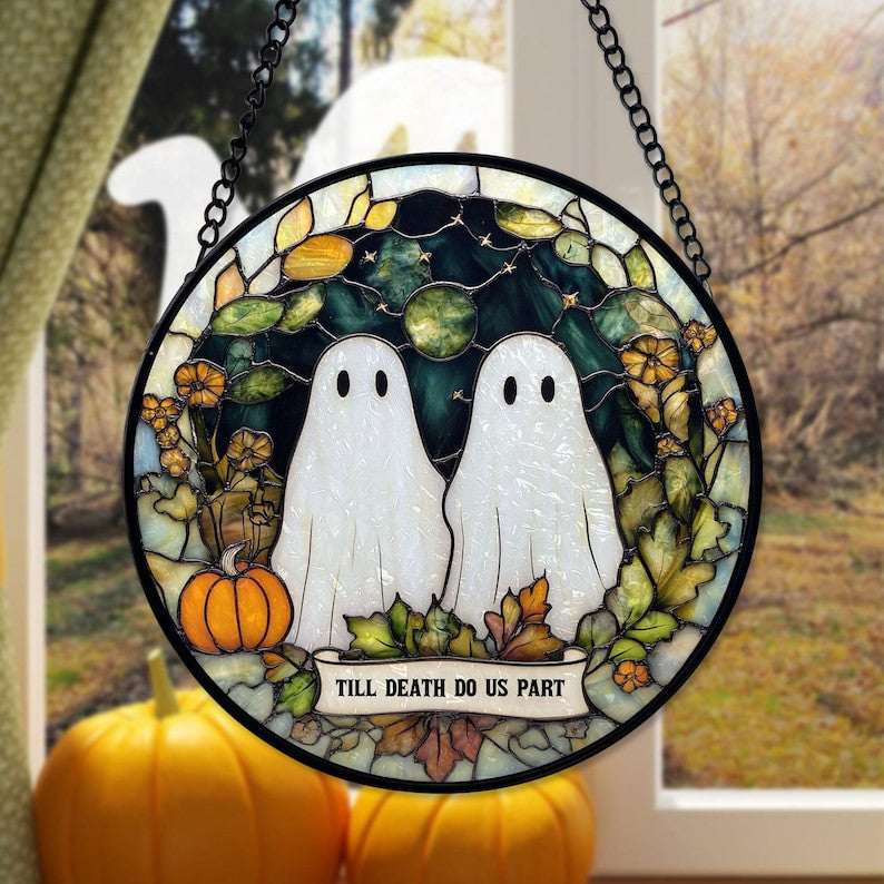 Couple Ghost Faux Faux Stained Glass Suncatcher, Spooky Ghost Couple Decor, Halloween Anniversary, Halloween Couple Gifts, Spooky Vibes Gift
